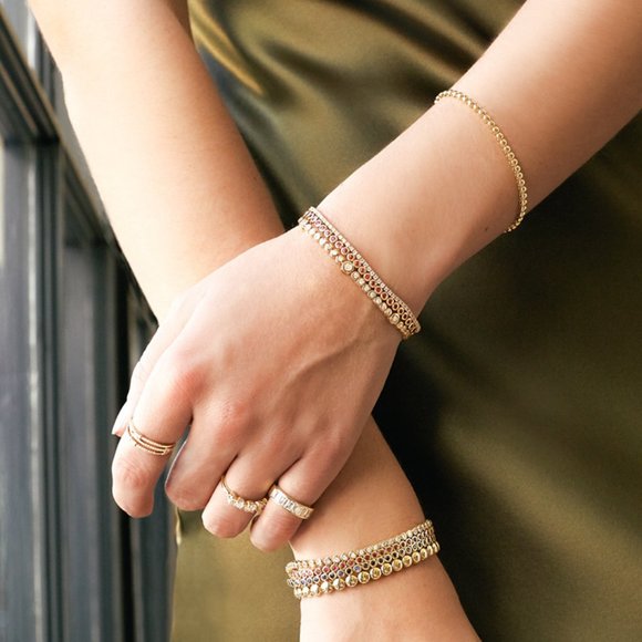 14k Gold over Sterling Silver V=Bezel Eternity Bracelet - Picture 3 of 3